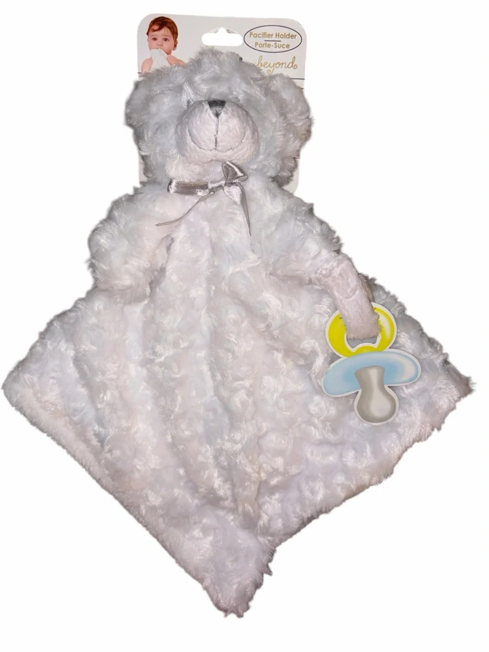 Beyond White Plush Bear Pacifier Holder NWT